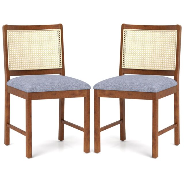 Costway Rattan Dining Chair Set of 2 Wooden Upholstered Kitchen Chairs-Brown in Brown - image 1