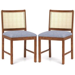 Costway Rattan Dining Chair Set of 2 Wooden Upholstered Kitchen Chairs-Brown in Brown
