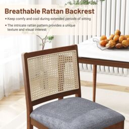 Costway Rattan Dining Chair Set of 2 Wooden Upholstered Kitchen Chairs-Brown in Brown - thumbnail 6