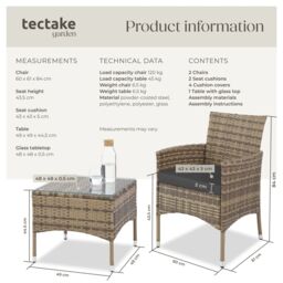 tectake Garden Furniture Set Lucerne in Natural - Size: 2 Seater - thumbnail 6