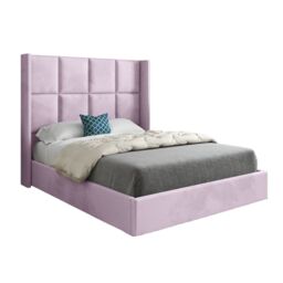 KDMD Makis Straight Winged Upholstered Soft Velvet Designer Bed Frame in Pink - Size: Small Single - thumbnail 1