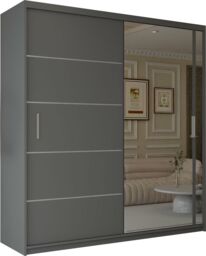 Sliding Wardrobes 4U Modern Mirror Wardrobe with Top LED Lighting W180cm in Grey - thumbnail 2