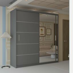 Sliding Wardrobes 4U Modern Mirror Wardrobe with Top LED Lighting W180cm in Grey - thumbnail 1