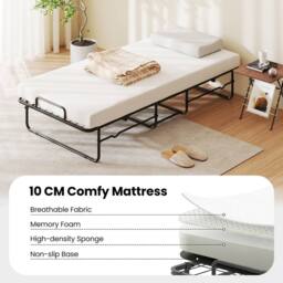 Costway Folding Bed w/ Mattress Single Size Rollaway Guest Bed w/Memory Foam in White - thumbnail 6