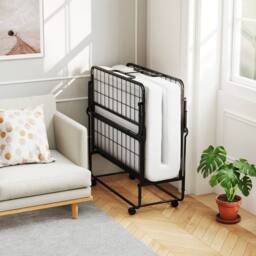 Costway Folding Bed w/ Mattress Single Size Rollaway Guest Bed w/Memory Foam in White - thumbnail 5