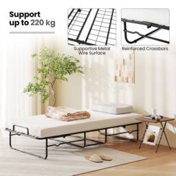 Costway Folding Bed w/ Mattress Single Size Rollaway Guest Bed w/Memory Foam in White - thumbnail 7