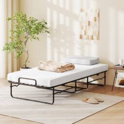 Costway Folding Bed w/ Mattress Single Size Rollaway Guest Bed w/Memory Foam in White - thumbnail 3