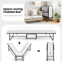 Costway Folding Bed w/ Mattress Single Size Rollaway Guest Bed w/Memory Foam in White - thumbnail 9