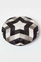 Homescapes Geometric Star Round Leather Cushion 40 cm in Brown - Size: 40 cm x 40 cm - thumbnail 5