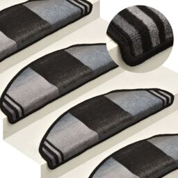 Berkfield Home Self-adhesive Stair Mats 15 pcs Black & Grey 65x21x4 cm - Size: Medium - thumbnail 1