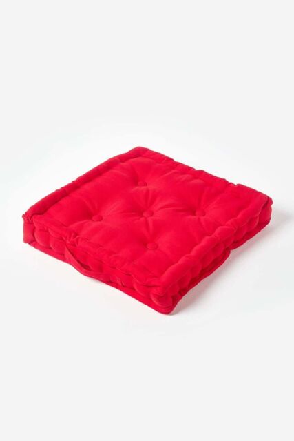 Homescapes Plain Cotton Floor Cushion in Red - Size: 50 cm x 50 cm - image 1