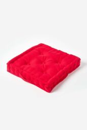Homescapes Plain Cotton Floor Cushion in Red - Size: 50 cm x 50 cm