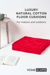 Homescapes Plain Cotton Floor Cushion in Red - Size: 50 cm x 50 cm - thumbnail 2