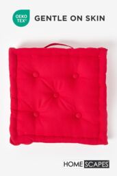 Homescapes Plain Cotton Floor Cushion in Red - Size: 50 cm x 50 cm - thumbnail 3