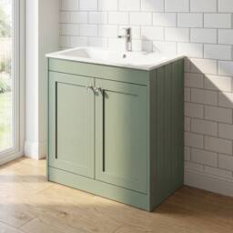 Balterley 800mm Floor Standing 2 Door Unit & Stone Basin 1 Tap Hole, Satin Green - thumbnail 4