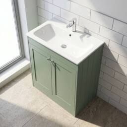 Balterley 800mm Floor Standing 2 Door Unit & Stone Basin 1 Tap Hole, Satin Green - thumbnail 3