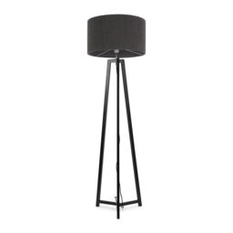 ValueLights Lottie Black Wood Tripod Floor Lamp with Boucle Drum Shade & LED Bulb in Charcoal - thumbnail 2