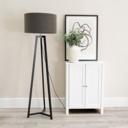 ValueLights Lottie Black Wood Tripod Floor Lamp with Boucle Drum Shade & LED Bulb in Charcoal - thumbnail 3