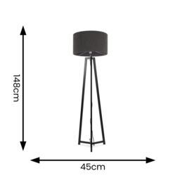 ValueLights Lottie Black Wood Tripod Floor Lamp with Boucle Drum Shade & LED Bulb in Charcoal - thumbnail 4