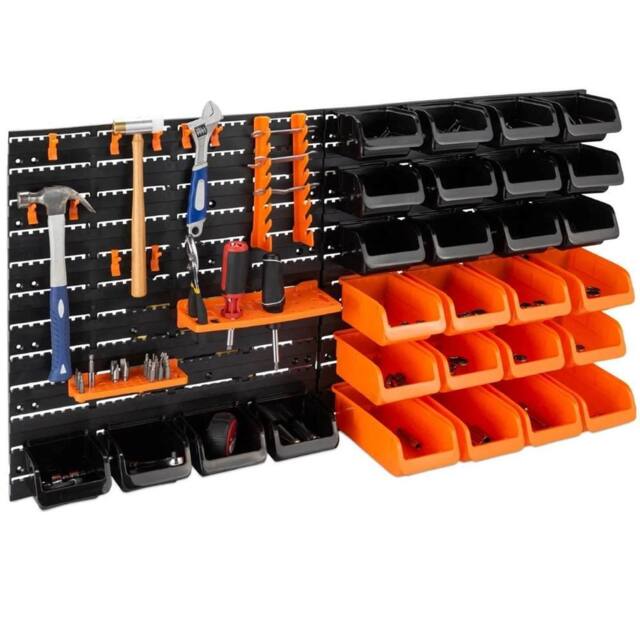SPETLEK 44 Pcs Pegboard Shelf Tool Organiser Garage Shed Wall Mount in Black - Size: 1000mm × 13000mm - image 1