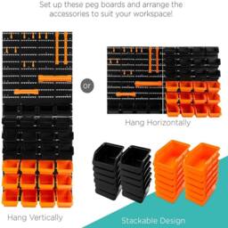 SPETLEK 44 Pcs Pegboard Shelf Tool Organiser Garage Shed Wall Mount in Black - Size: 1000mm × 13000mm - thumbnail 4