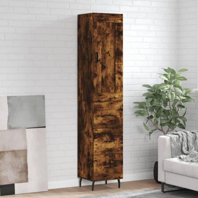 Berkfield Home Highboard Smoked Oak 34.5x34x180 cm Engineered Wood in Brown - image 1