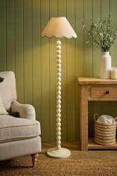 ValueLights Bobbin Colour Trim Linen Shade Cream Bobble Floor Lamp in Pale Green - thumbnail 1