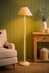 ValueLights Bobbin Colour Trim Linen Shade Cream Bobble Floor Lamp in Pale Green - thumbnail 2