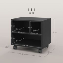 HOMCOM 2-Tier Printer Stand with Storage, Under Desk Printer Cart on Wheels with 3 Compartments, Desktop Printer Table for Home Office in Black - thumbnail 3