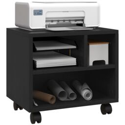 HOMCOM 2-Tier Printer Stand with Storage, Under Desk Printer Cart on Wheels with 3 Compartments, Desktop Printer Table for Home Office in Black - thumbnail 2