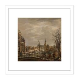 Artery8 Hansen The Rapenburg Leiden Cityscape Painting 8X8 Inch Square Wooden Framed Wall Art Print Picture with Mount in White - thumbnail 1