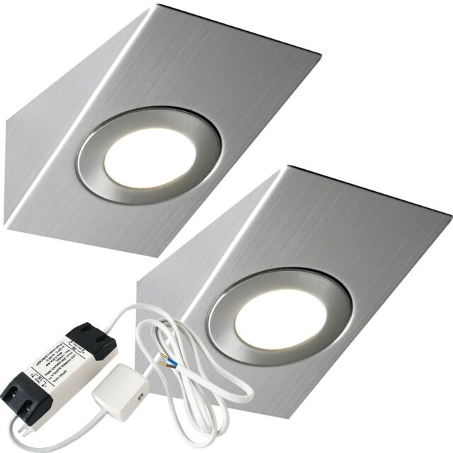 Loops 2x BRUSHED NICKEL Wedge Surface Under Cabinet Kitchen Light & Driver Kit - Natural White LED in Metallics - image 1