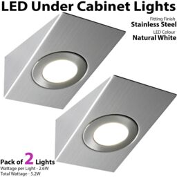 Loops 2x BRUSHED NICKEL Wedge Surface Under Cabinet Kitchen Light & Driver Kit - Natural White LED in Metallics - thumbnail 3