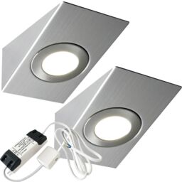 Loops 2x BRUSHED NICKEL Wedge Surface Under Cabinet Kitchen Light & Driver Kit - Natural White LED in Metallics - thumbnail 1
