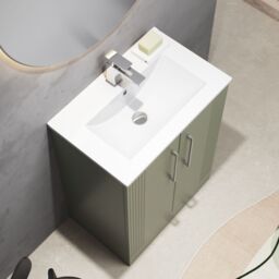 Balterley Vanity Unit w/ Basin Floor Standing, Soft Close 2 Door w/ Rectangular Sink, Bathroom Vanity Units w/ Basin, Partial Fluted Sink Cabinet - thumbnail 3