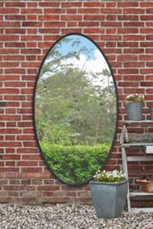 "MirrorOutlet Black Metal Framed Oval Garden Wall Mirror 71"" X 39"" (180 x 100CM) - Size: 1 Pack" - thumbnail 1