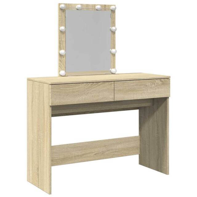 Berkfield Home Dressing Table with LED Sonoma Oak 100x40x130 cm in Tan - Size: 100 x 40 x 130 cm - image 1