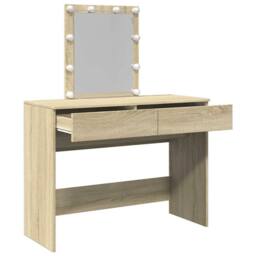 Berkfield Home Dressing Table with LED Sonoma Oak 100x40x130 cm in Tan - Size: 100 x 40 x 130 cm - thumbnail 9