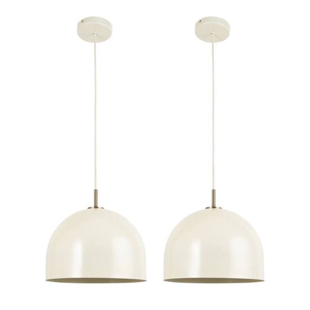 First Choice Lighting Set of 2 Oberon - Antique Brass Pendant Lights with White Shade in Cream - image 1