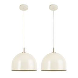 First Choice Lighting Set of 2 Oberon - Antique Brass Pendant Lights with White Shade in Cream
