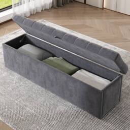 BTM Velvet Storage Bench Bed Stool Grey - thumbnail 1