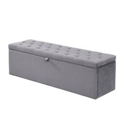 BTM Velvet Storage Bench Bed Stool Grey - thumbnail 3