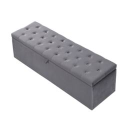 BTM Velvet Storage Bench Bed Stool Grey - thumbnail 5