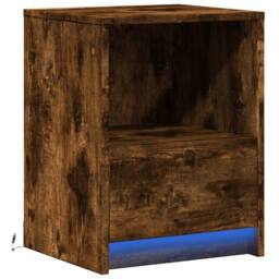 Berkfield Home Bedside Cabinet with LED Lights Smoked Oak Engineered Wood in Brown - thumbnail 3