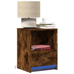 Berkfield Home Bedside Cabinet with LED Lights Smoked Oak Engineered Wood in Brown - thumbnail 2