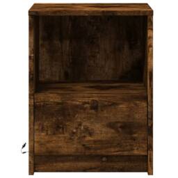 Berkfield Home Bedside Cabinet with LED Lights Smoked Oak Engineered Wood in Brown - thumbnail 6