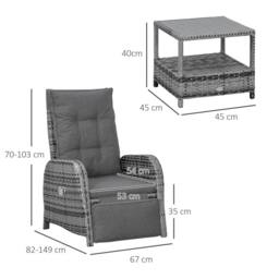 OUTSUNNY 3 PCs Rattan Chaise Lounge Sofa Set w/ Cushion for Patio Yard Porch in Grey - thumbnail 3