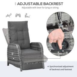OUTSUNNY 3 PCs Rattan Chaise Lounge Sofa Set w/ Cushion for Patio Yard Porch in Grey - thumbnail 5