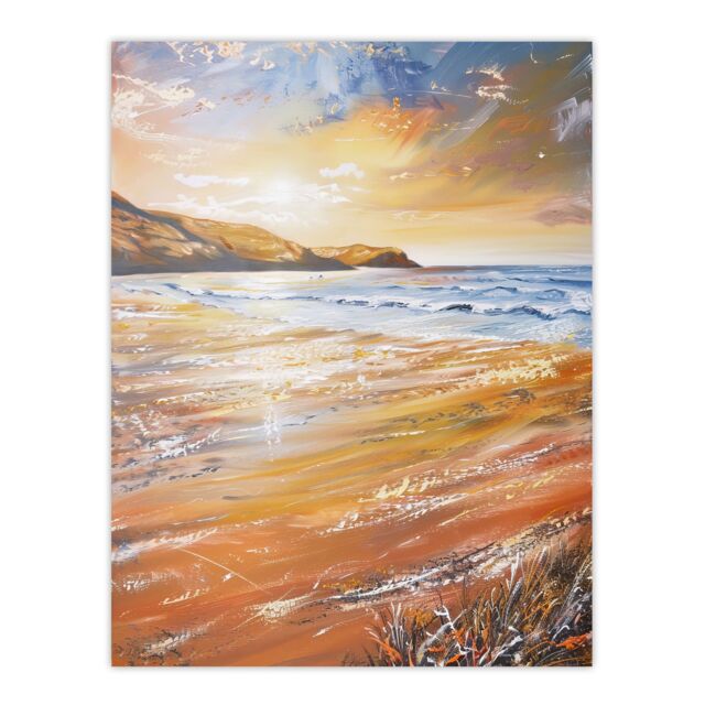 "Artery8 Woolacombe Bay Seaside Sunset Coastal Landscape Wall Art Print in Orange - Size: W24"" x H32""" - image 1