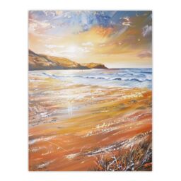 "Artery8 Woolacombe Bay Seaside Sunset Coastal Landscape Wall Art Print in Orange - Size: W24"" x H32""" - thumbnail 1